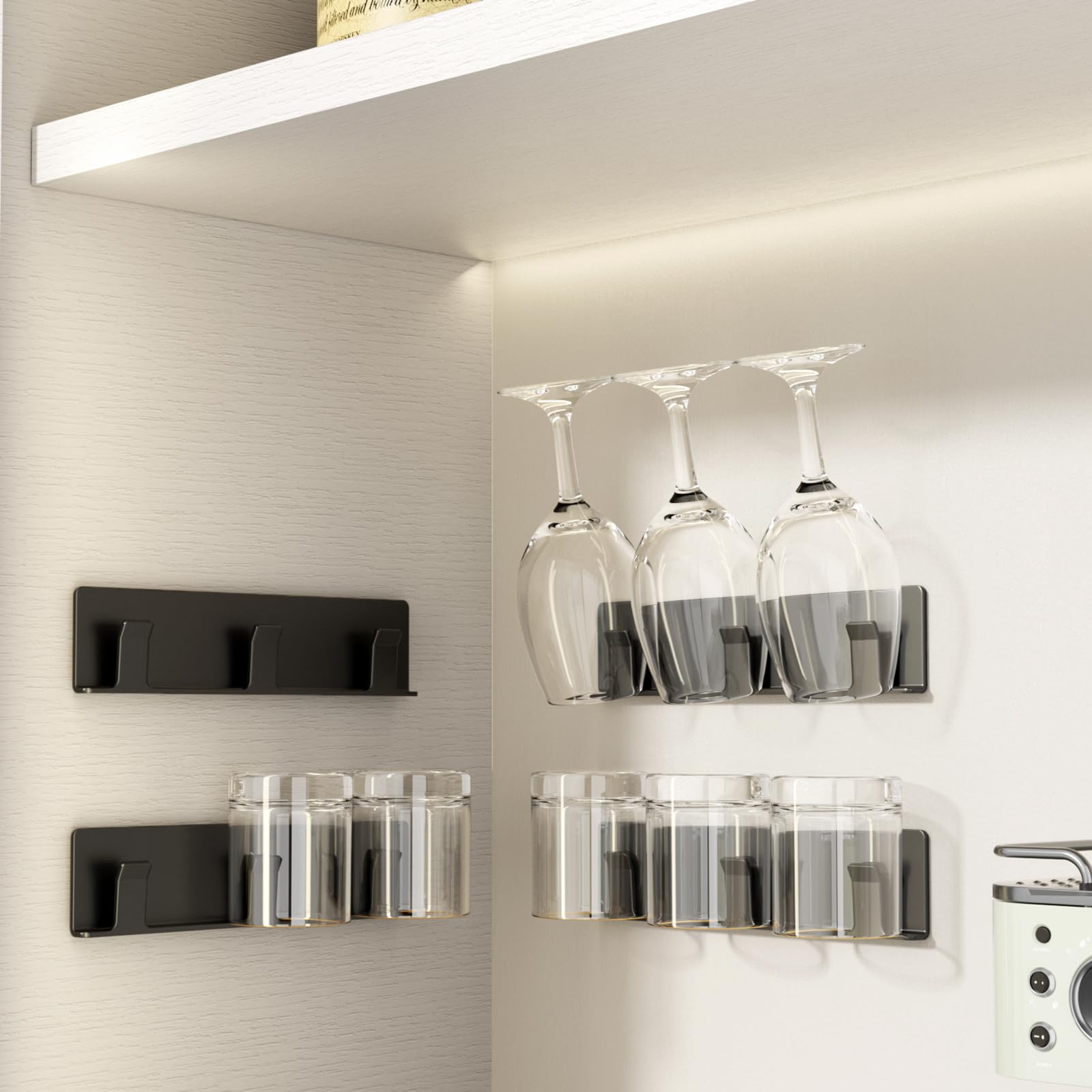Wine Glass Holder, 4 Pack Wall Mounted Wine Glass Rack, Black