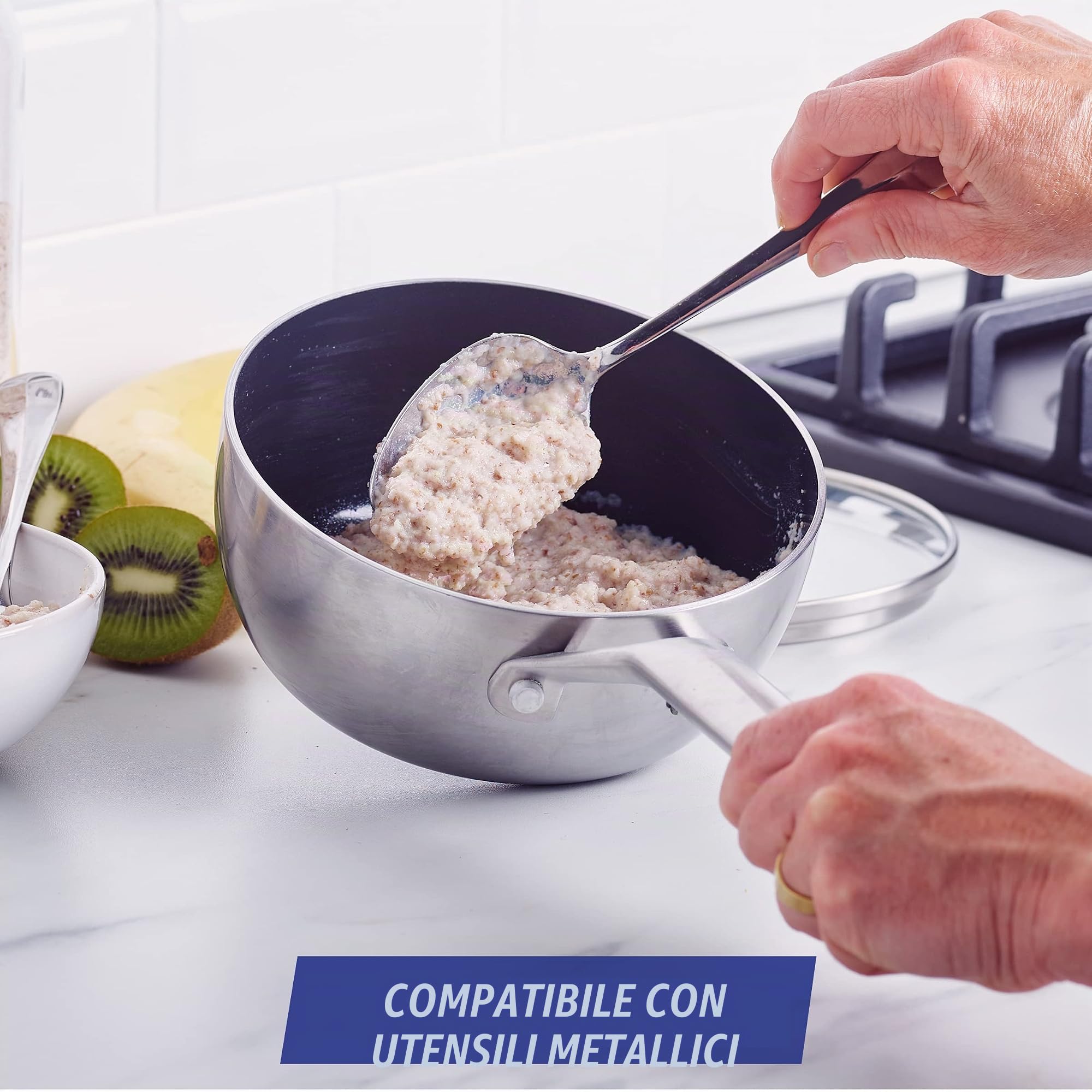 Blue Diamond Cookware Triple Steel Set Di Pentole Antiaderente in Acciaio Inox in Ceramica Rinforzata con Diamanti,11 Pezzi,Include Padella,Senza PFAS,Multistrato,Induzione,Forno,Lavastoviglie,Argento
