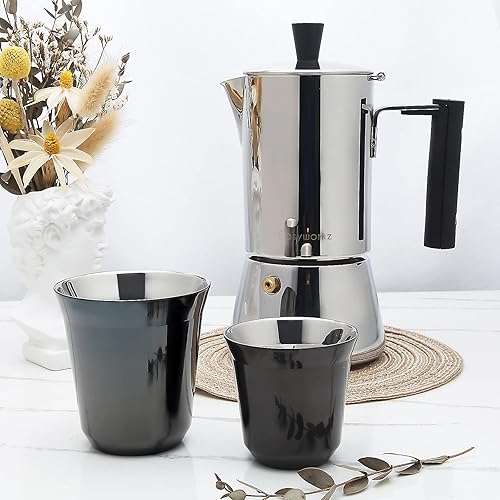 Miniatura 2 de Easyworkz Pedro - Máquina de café expreso para estufas de 68fl oz con taza de café expreso de acero inoxidable juego de 2 tazas de demitasse de