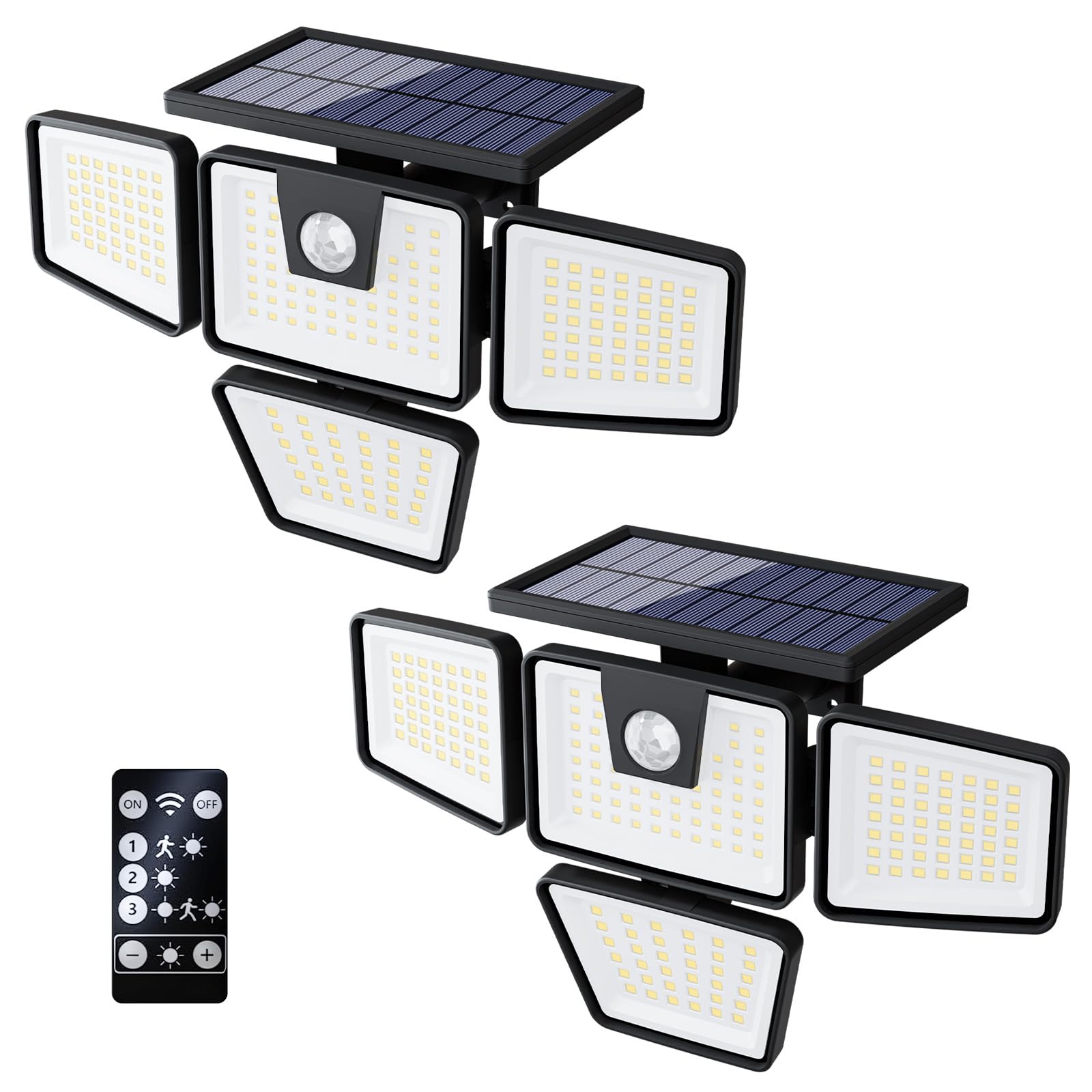 Kasonic - Luci solari per esterni, con sensore di movimento a 392 LED, 4 teste, illuminazione grandangolare, impermeabilità IP65, luci di sicurezza, per veranda, cortile, giardino, vialetto, garage,