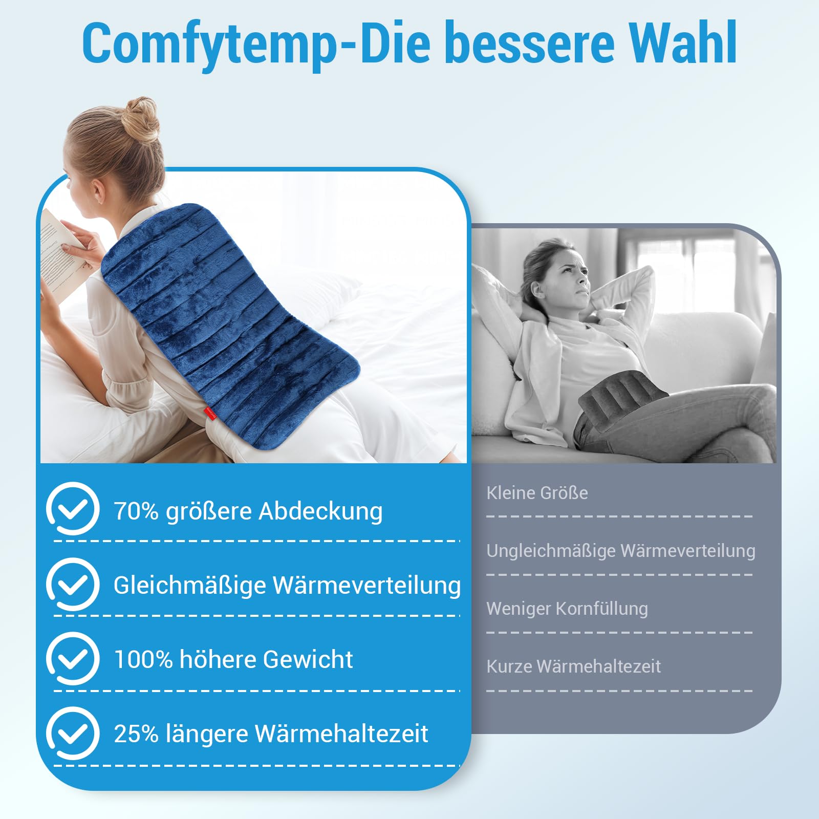 Comfytemp XXL großes Körnerkissen Mikrowelle Wärmekissen 30x60cm 1,8kg (Packung mit 2)