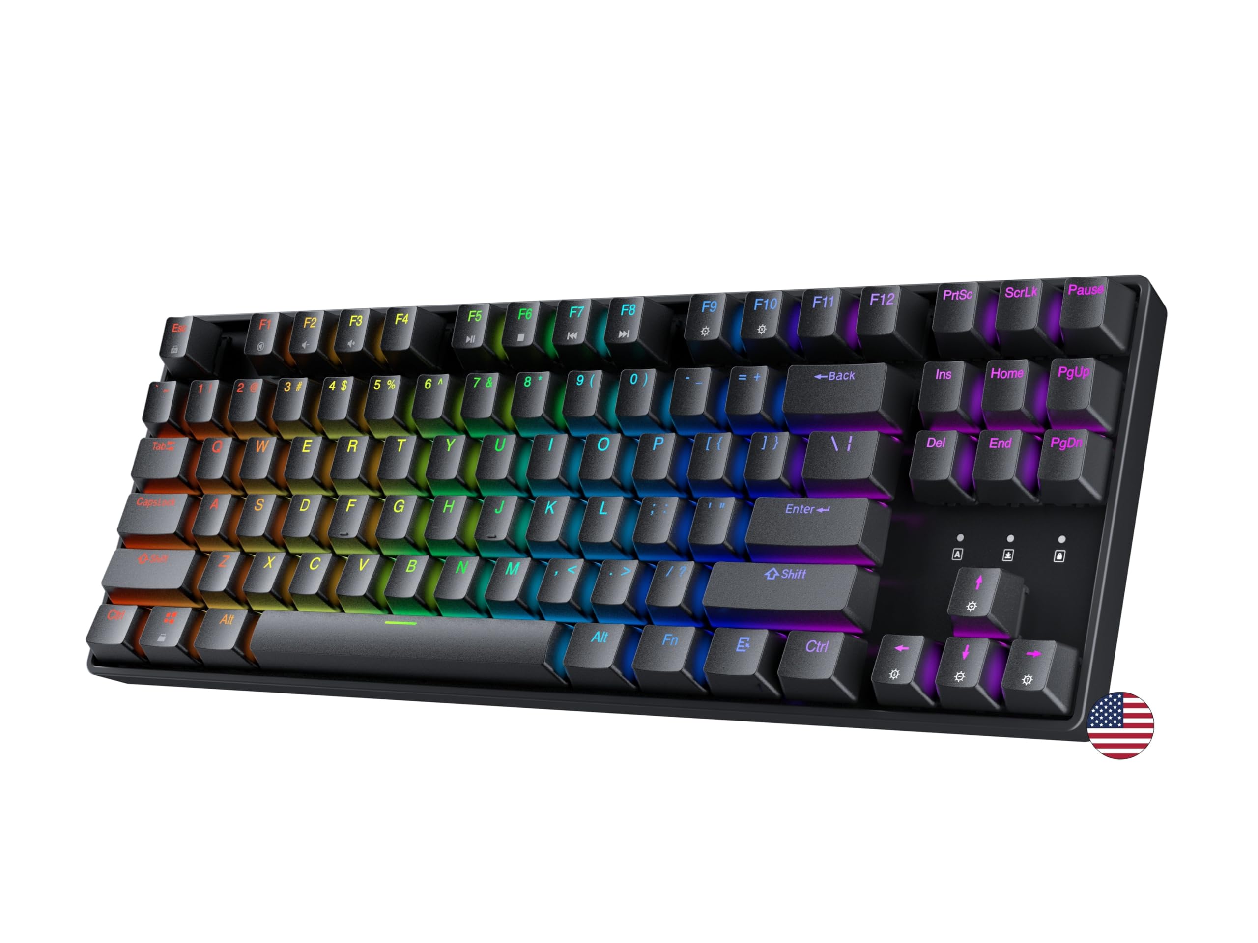Geeky GK80 Tenkeyless, tastiera meccanica da gioco, 87 tasti, retroilluminazione a LED RGB multicolore per PC/Mac Gamer, layout americano ANSI, nero, blu meccanico