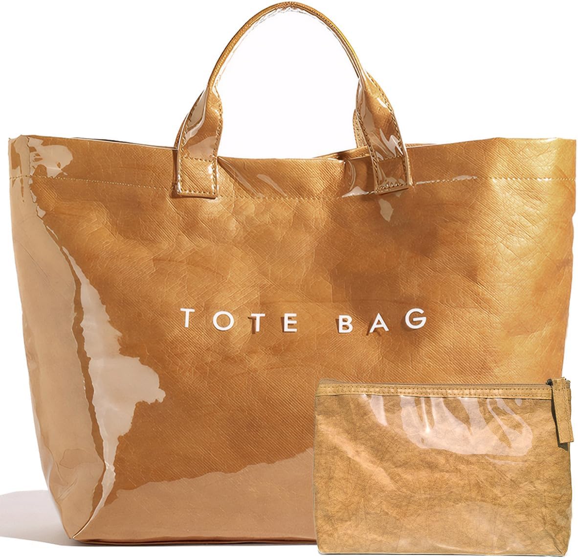 LuxMall PVC Tote Bag for Women - Large Waterproof Kraft Paper Letter Print Hobo Purse for Work, Beach, Shopping, Travel