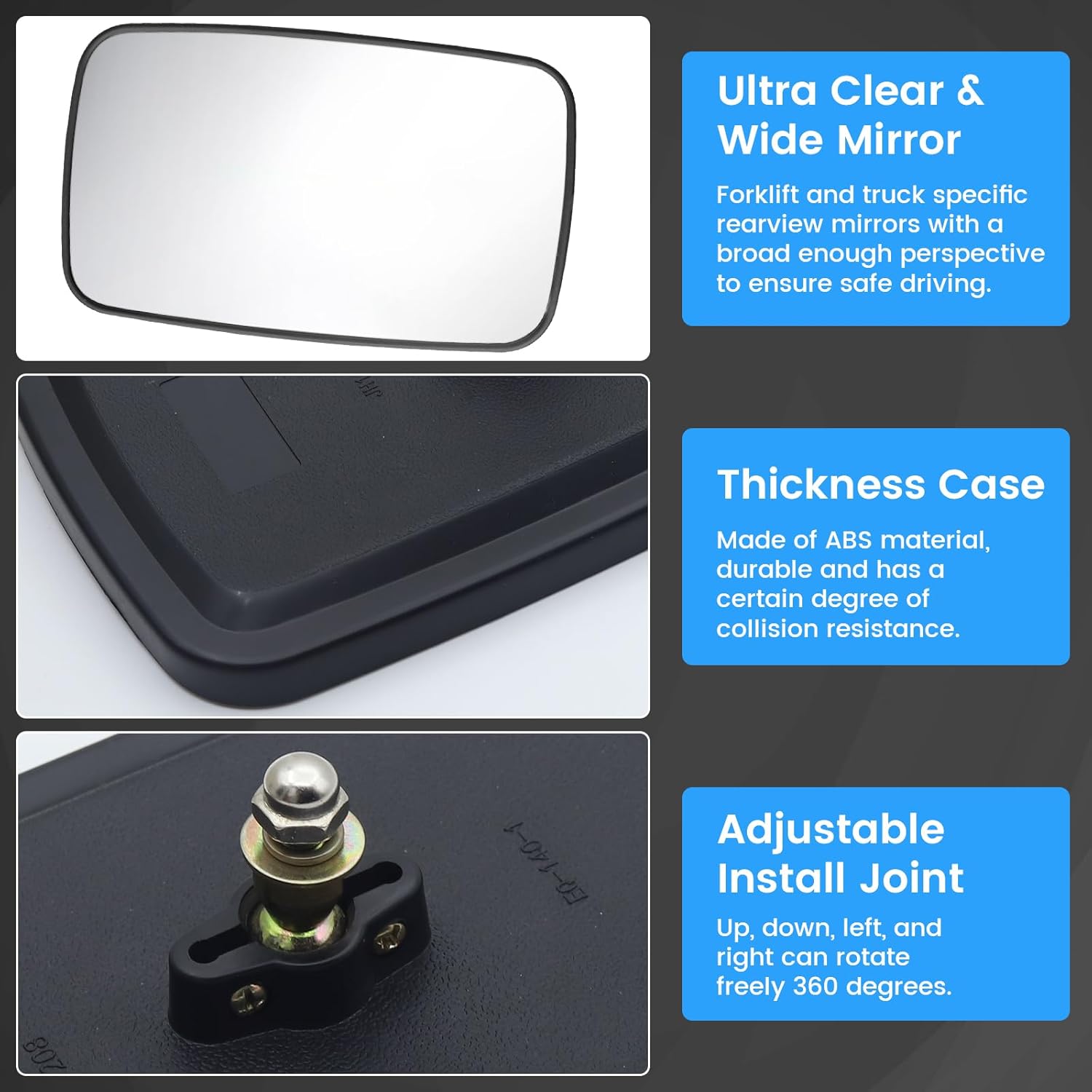 Forklift Mirror, Universal Tractor Mirrors for Forklift Wide Angle Rearview Mirror for Truck Tractor Reaplacement (2)