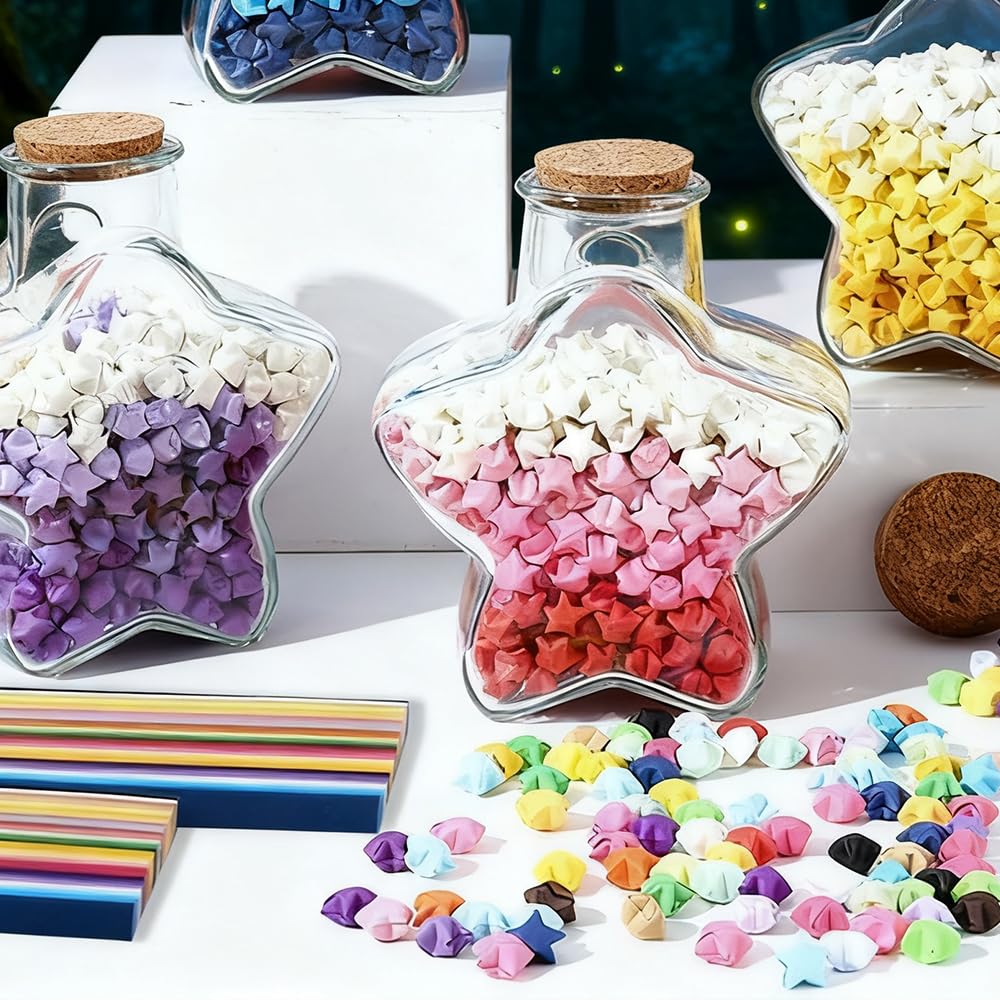 Tiras de Papel Origami Doble Cara 27 Colores Vibrantes para Estrellas de la Suerte, Papiroflexia
