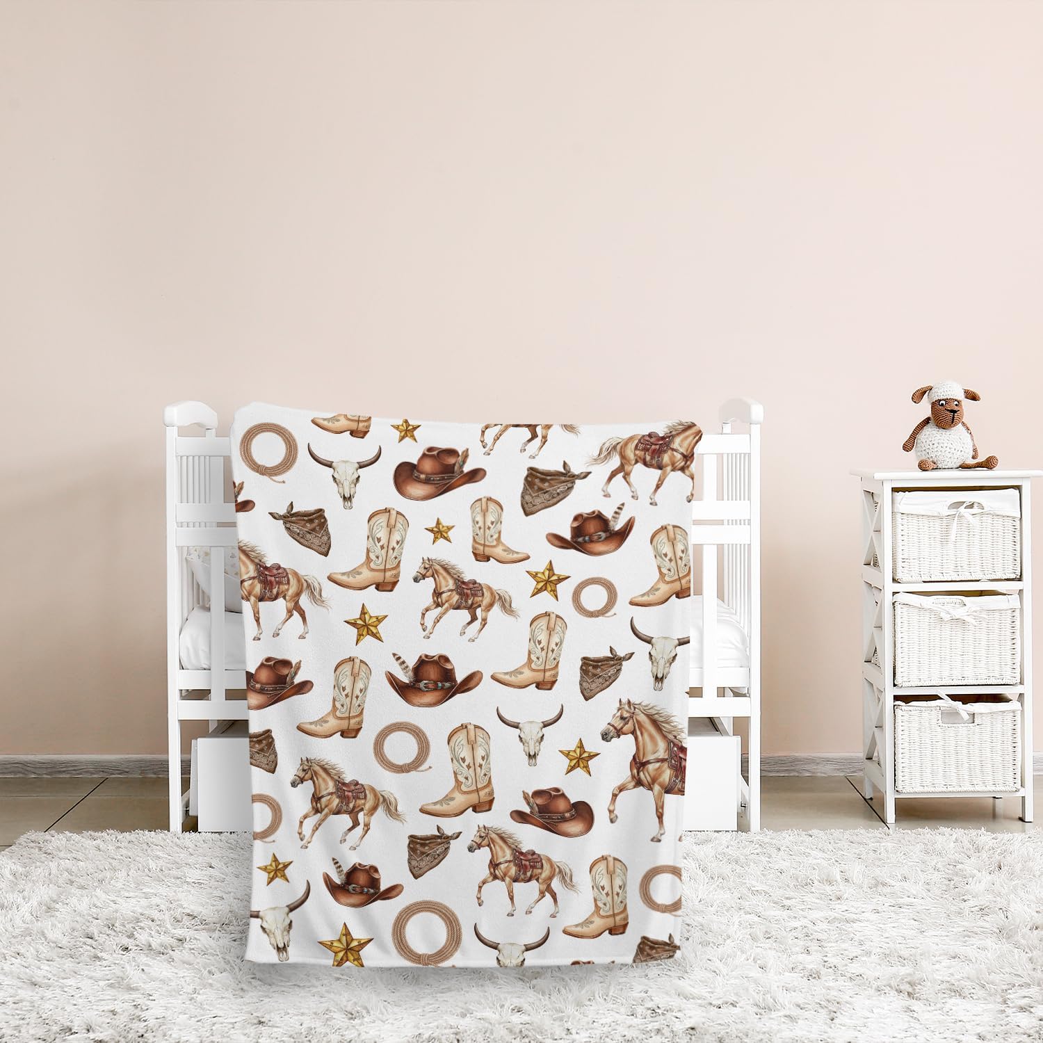 Western Blanket, Western Decor for Nursery Room, Baby Blankets for Boys Girls, CowboyTheme Baby Blankets, Western Baby Stuff, Soft Warm Lightweight Nursery Bed Blanket for Newborn Infant