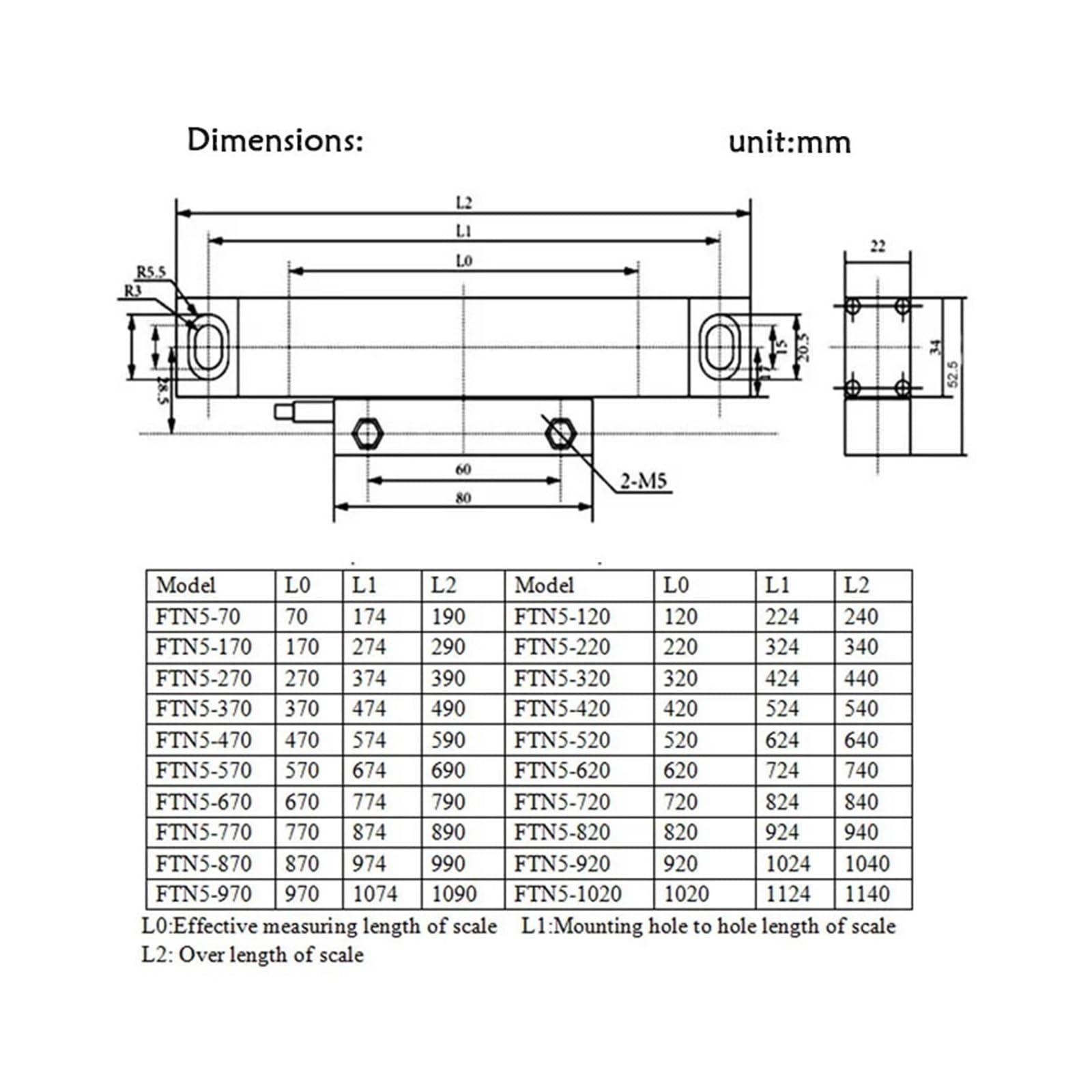 Liniowa linijka 1 µm, skok 50100150200250300350400mm, koder szklany 0,001 mm (400 mm Travel 1um)