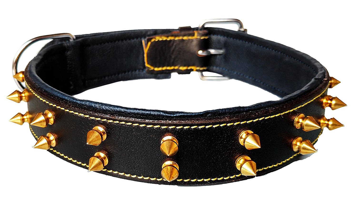 Skora Export Quality Genuine Leather Double Brass Spiked Dog Collar - 1.50 Inch (XL) - Black with Black Padding (B075QCX6NT) Amazon Price History, Amazon Price Tracker