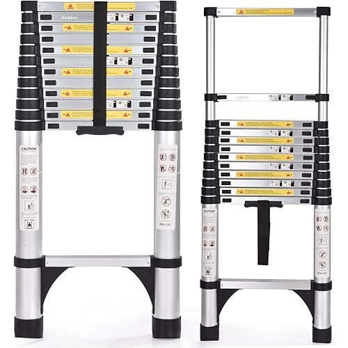 Telescoping Ladder 16.5 FT Extension Ladder Aluminum Lightweight Telescopic Ladder with 2 Triangle Stabilizers Telescoping Attic Ladder RV Ladders for Travel Collapsible Ladders for Home Black
