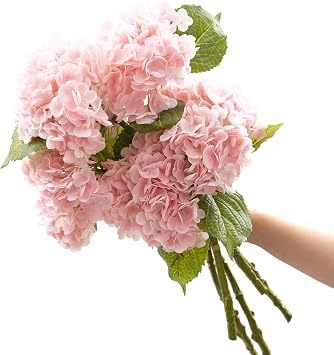 CXGS Artificial Hydrangea Flower 5PCS 21.7 inch Real Touch Faux Flowers Large Light Pink Fake Flower DIY Bouquet Hydrangeas with Long Stem for Home Party Wedding Centerpieces Decor