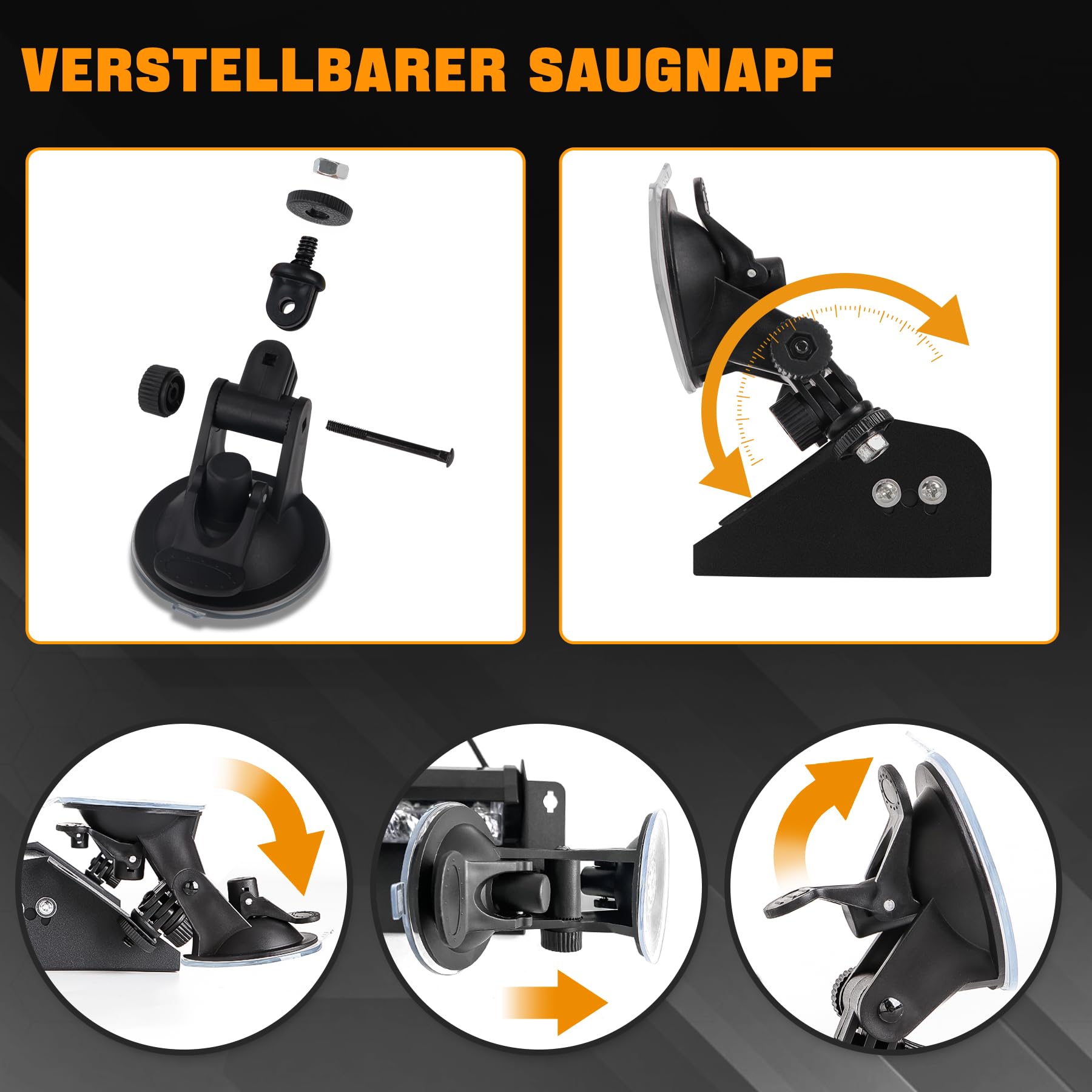 Frontblitzer Warnleuchte 12 LED - 35.6cm 9 Blinkmodi Blitzleuchte, 2 Saugnäpfe Hohe Intensität 12/24V Blinkende Windschutzscheibe Lampe Stroboskopstange für Auto (Gelb)