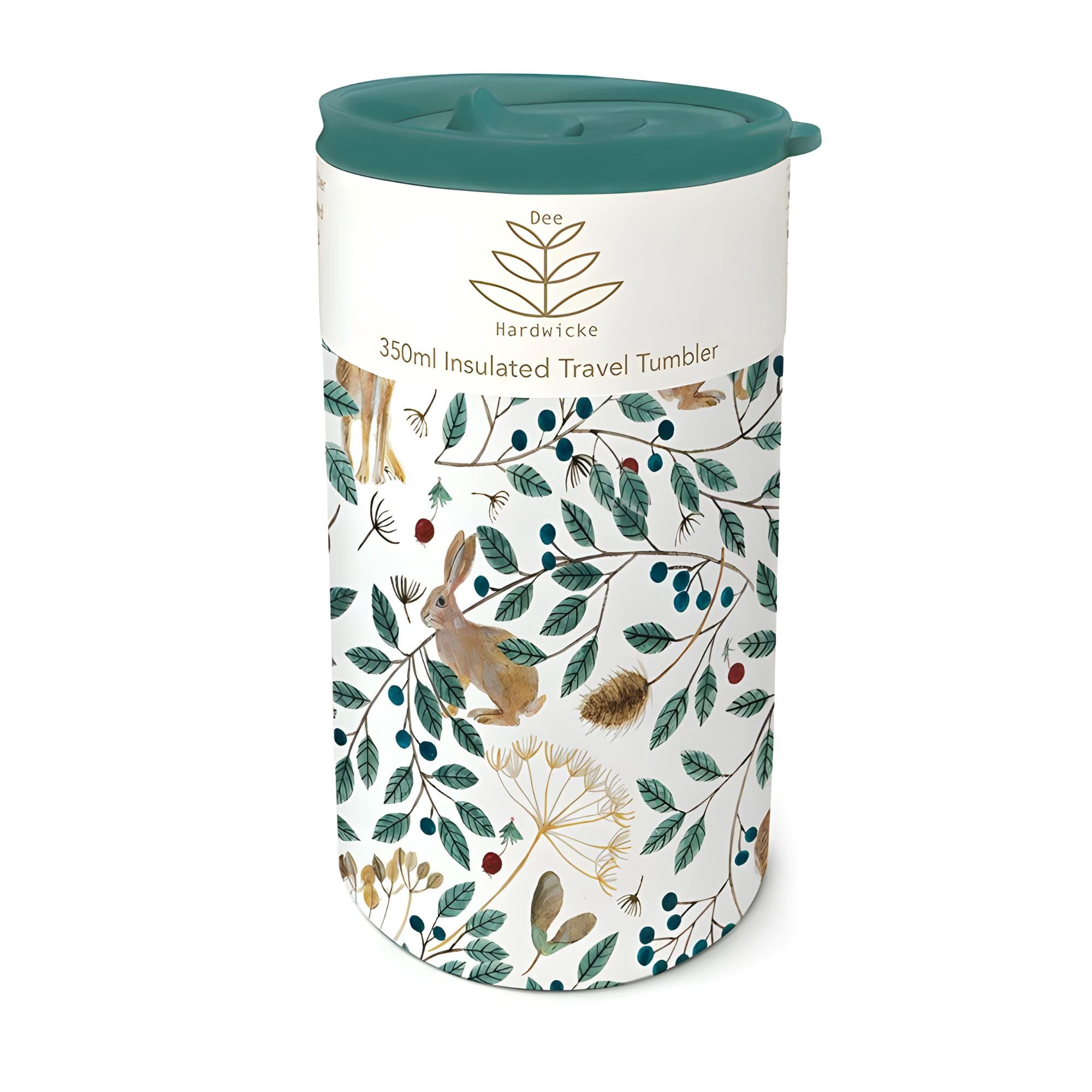 Museums & Galleries Insulated Travel Tumbler - Hares and Berries by Dee Hardwicke - Artistic Design - 350ml Stainless Steel Cup - Re-Usable Mug