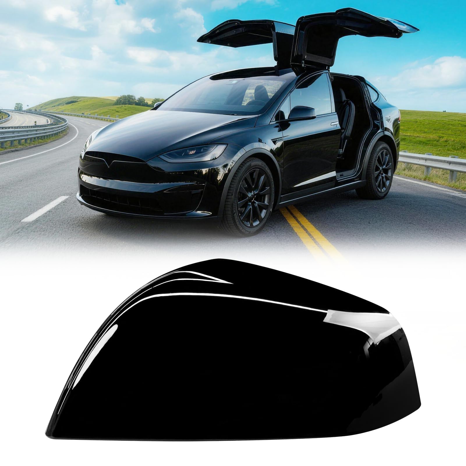 Photo 1 of Mcmaliosy Compatible with 2016-2025 Tesla Model X Rearview Mirror Covers, for Tesla Model X Front Left Side Mirror Cover Replacement Clip-on (Gloss Black) 105443000D