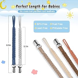 POKIPAW Pacifier Clip for Boys and Girls, 6 Pack Baby Pacifier Holder Leash 100% Handmade Braided Fits All Pacifiers & Teething Toys Modern Unisex Baby Gift