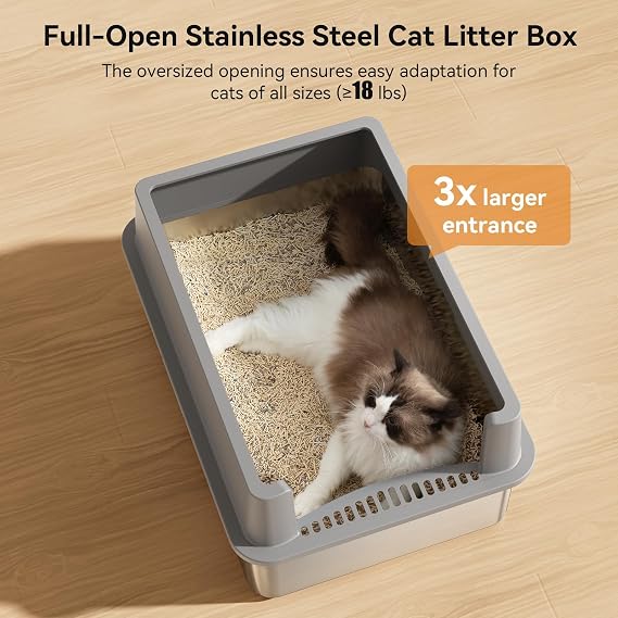 Jotesnew 2 Pack 28 Extra Large L Stainless Steel Cat Litter Boxes with Lid Metal Cat Litterbox Pan for Big Cats and Multiple Cats, Anti-Leakage, Easy Cleaning, Include Scoop