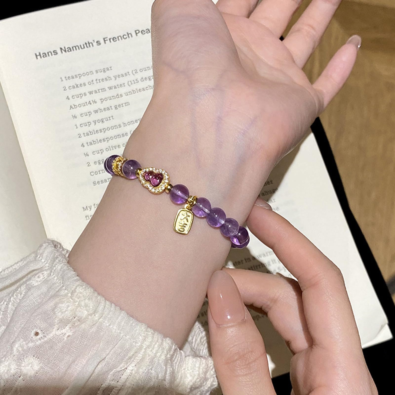 Bracciale in Pietra preziosa di Cristallo Naturale Fatto a Mano, Gioielli con Perline Viola Ametista, Regalo significativo per Le Donne, Compleanno di San Valentino