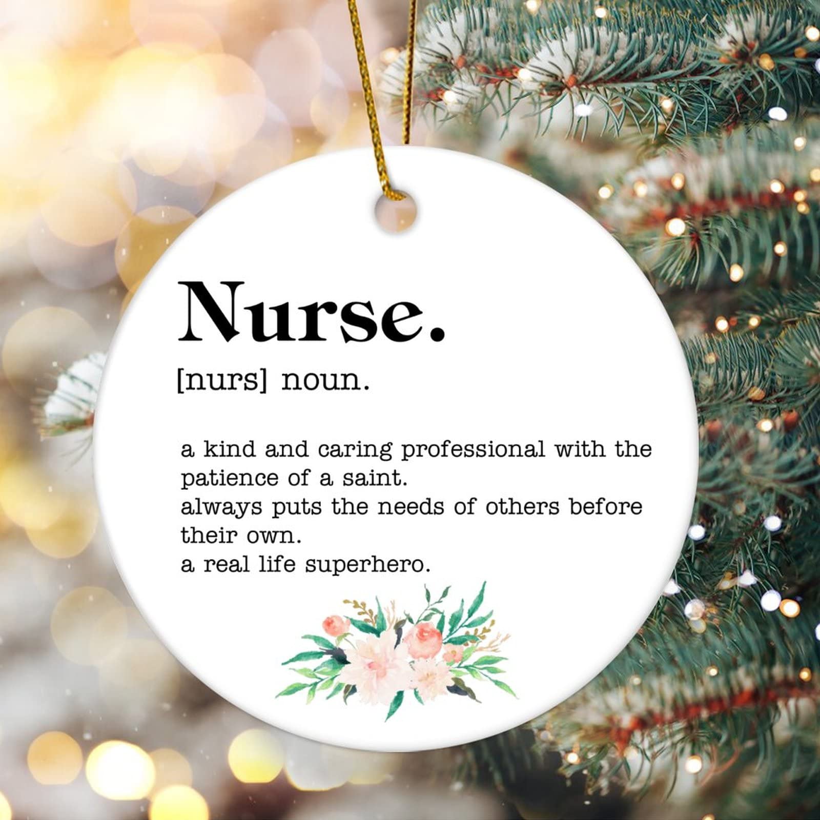 Dreamautumn Style-4 Christmas Decorations Nurse Definition Dictionary Word Meaning Christmas Ornaments For Xmas Tree Round Quote Keepsake Porcelain Bauble Stocking Stuffer Souvenir Gift For Parents Kid Children