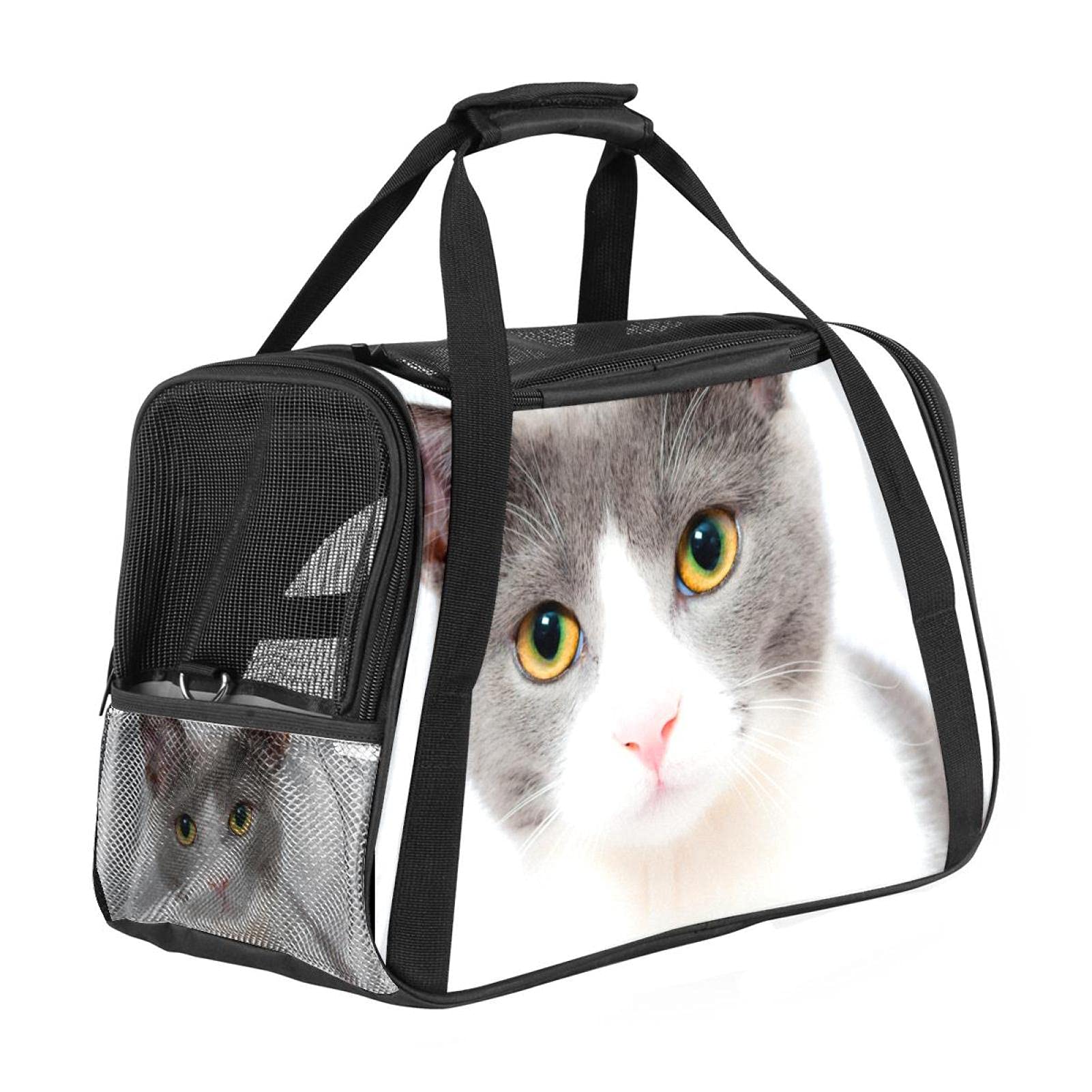 Sac de transport portable chat approuvé compagnies aériennes motif blanc