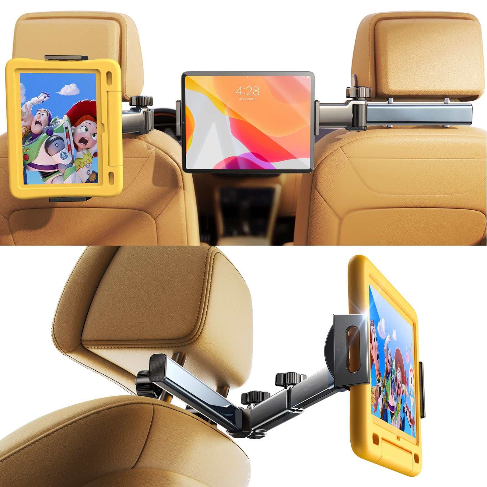 LISEN iPad Holder for Car Headrest Tablet Holder for Car Road Trip Car Essentials For Kids Car iPad Holder Back Seat Fits Tablet iPad Pro, Air, Mini, iPhone, Galaxy, Switch, Fire All 4.7-11" Devices