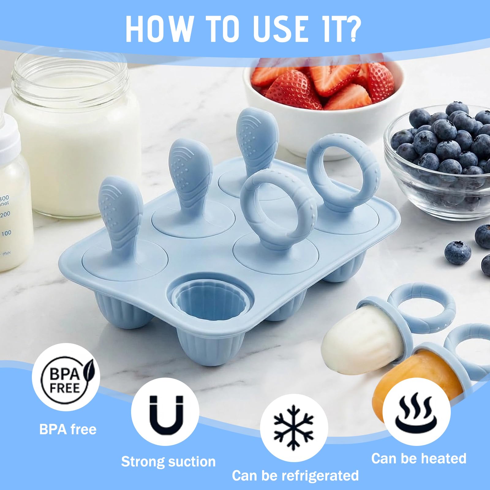 Molde Helado para Bebé, 6X 17ml Mini Moldes Helados Niños Moldes Pequeño Helados y Polos de Silicona Libre de BPA, Fáciles de Limpiar, Ideales para Puré de Frutas y Leche Materna