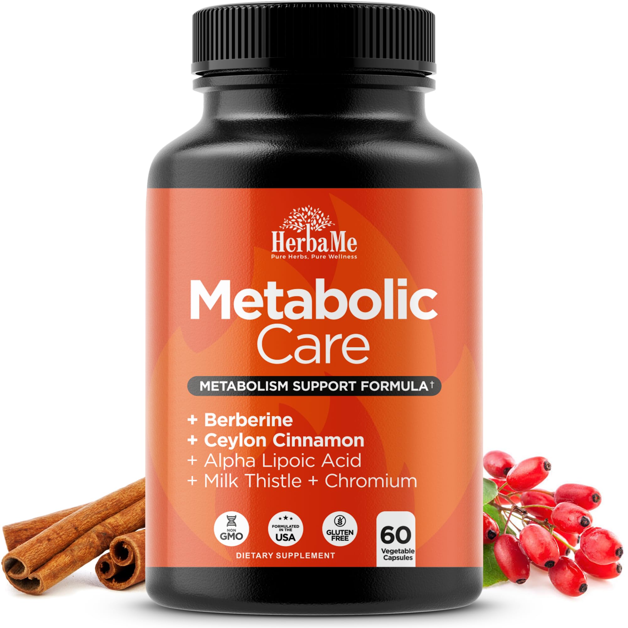 Berberine Supplement with Ceylon Cinnamon, Chromium, Alpha Lipoic Acid, Metabolic Care Supports Metabolism & Cardiovascular Health and Immune System, Helps Maintain Steady Energy Levels