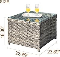 Vista 2 de ovios Mesa auxiliar para exteriores con parte superior de vidrio templado, mesa de centro de mimbre para patio, mesa auxiliar de ratán para porche