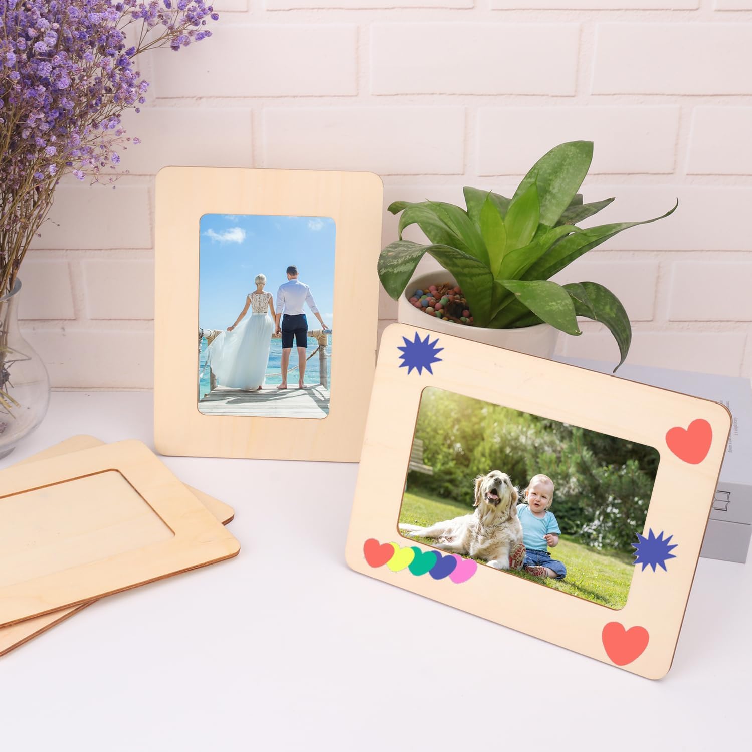 30 PCS Unfinished Wooden Picture Frames Set with 4.72 x 6.81 inch Photos, Wooden Frames for Crafts, Standing Postcard & Photos Picture Frame Set –Suitable for Crafts DIY, Souvenir Decoration