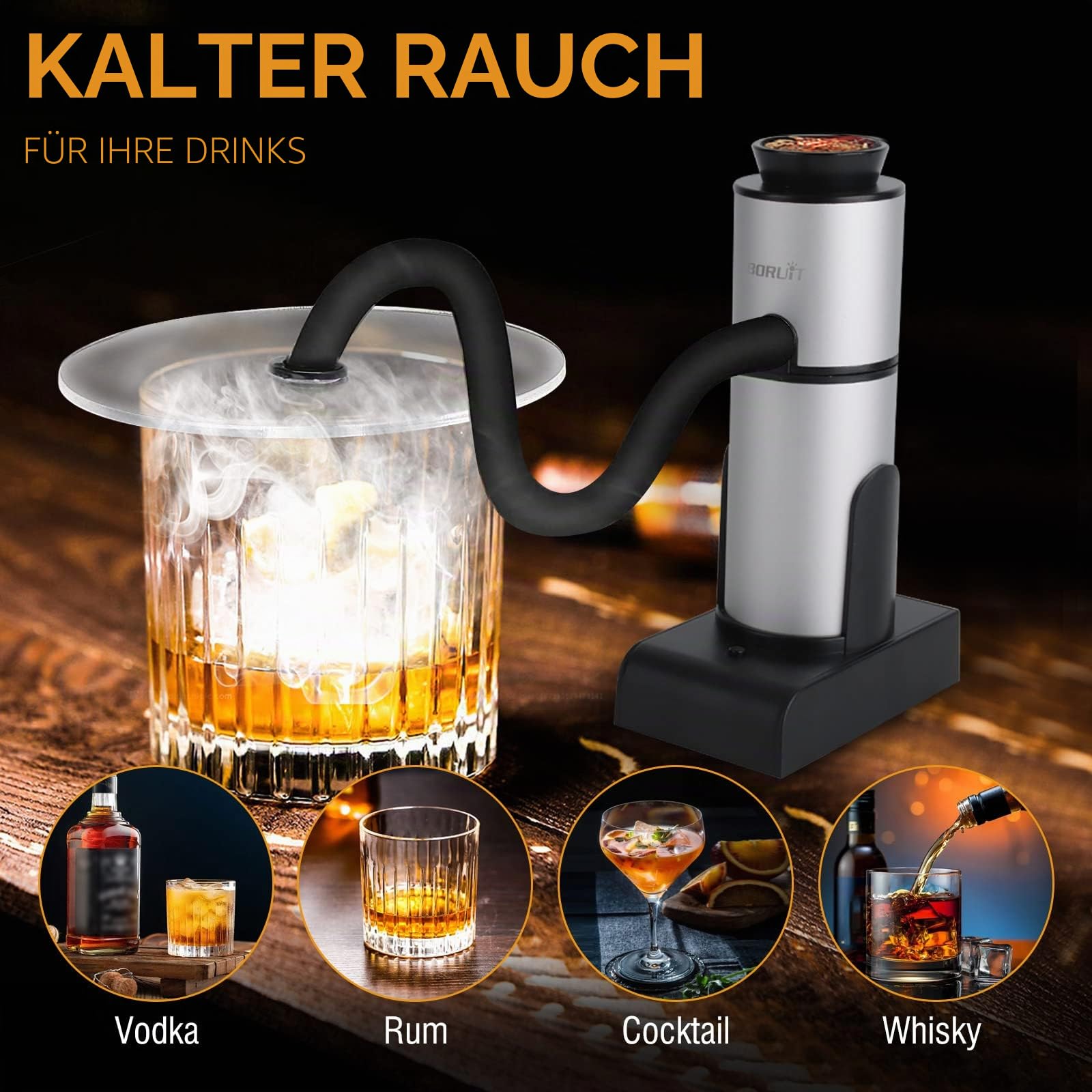 BORUIT Smoking Gun Tragbarer Räucherpistole Raucher, cocktail kühler Smoker,Verbesserung des Geschmacks Pistole Raucher,ideal für Lebensmittel, Fleisch, Käse,Lachs, Getränke Räuchinfuser mit Holzchips
