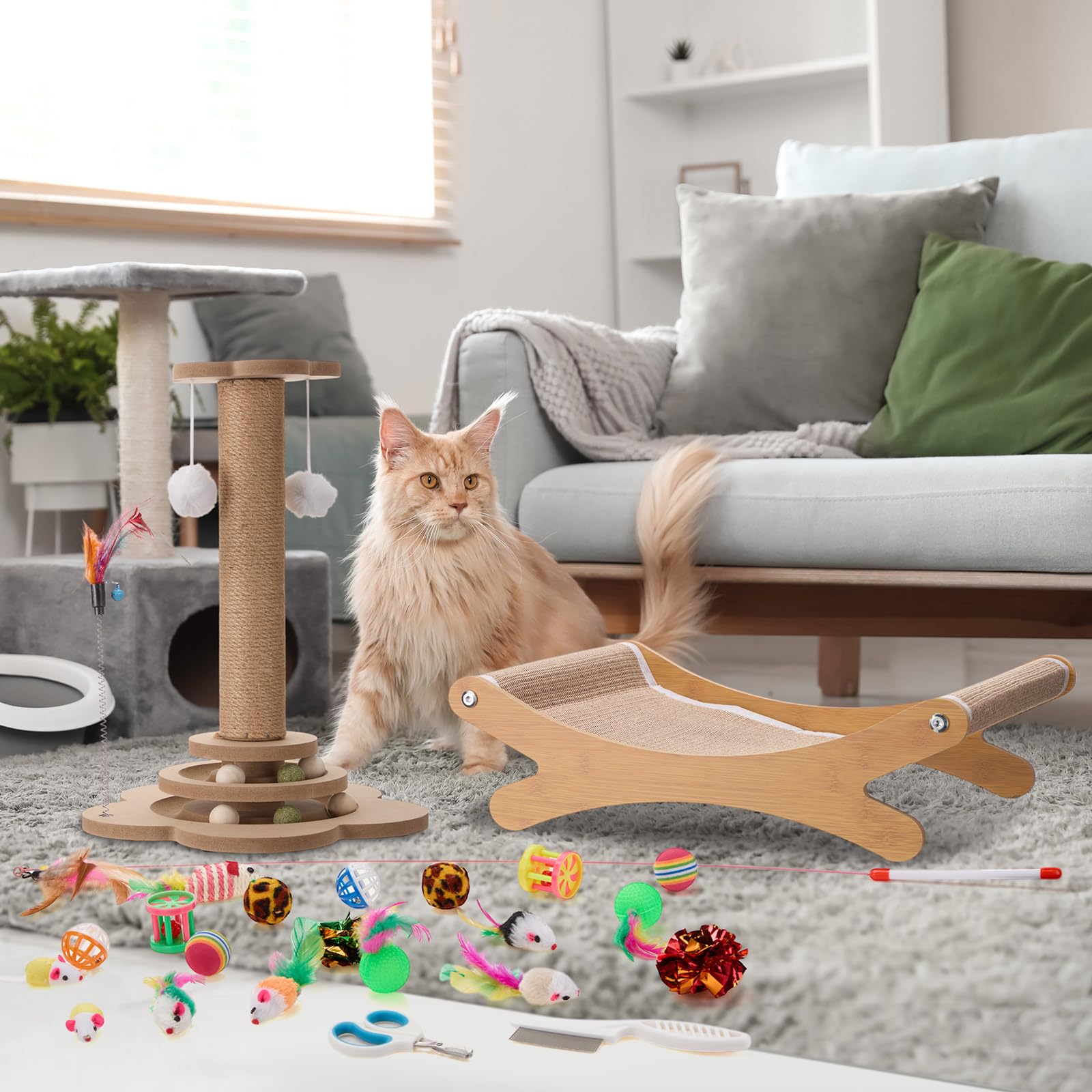 Seenelling 25-teiliges Kitten-Starter-Set für Indoor-Katzen, inklusive Kratzbaum, Sisal-Kratzbett, Bürsten, Nagelknipser, Bälle für Indoor-Kätzchen, Zubehör, Willkommensgeschenk