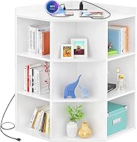 Aheaplus White Corner Cabinet with USB Ports & Outlets, 9-Cube Storage Shelf for Toys, Books & Small Spaces - Bedroom, Living Room, Office