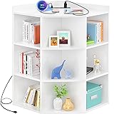 Aheaplus Corner Cabinet, White Corner Storage with USB Ports and Outlets, Corners Cube Toy Storage for Small Space, Wooden Cubby Corner Bookshelf with 9 Cubes for Bedroom, Living Room, Office, White White 4-Tier