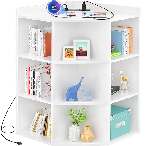 Aheaplus Corner Cabinet, White Corner Storage with USB Ports and