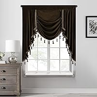 Vista 54 de StangH Cortinas decorativas de lujo, cenefa azul con bloqueo de luz, cenefa festoneada para ventana pequeña con bolsillo sólido para barra, cortina