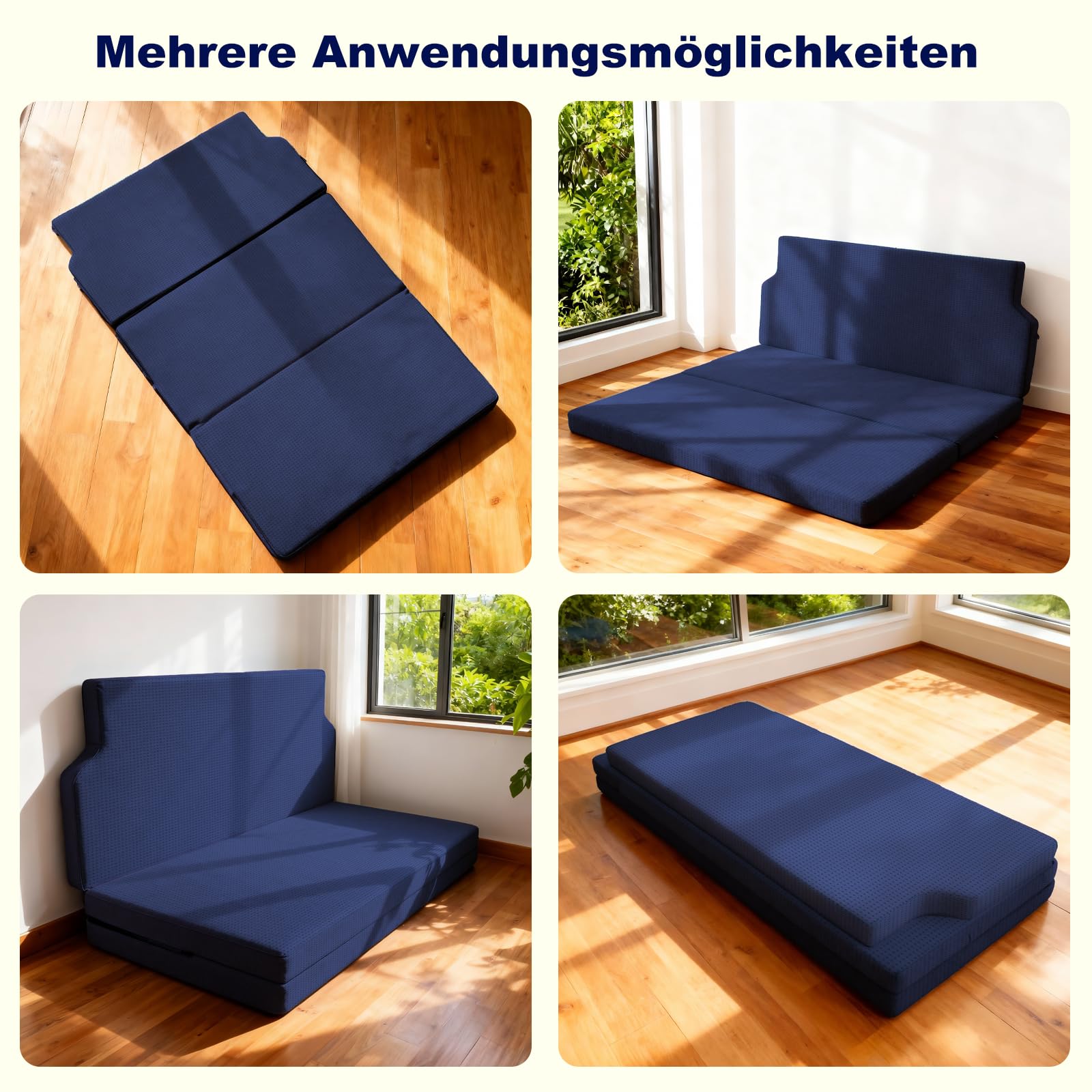 Atmungsaktive kühle komfortable Stoff-Automatratze zum Zusammenfalten kompatibel mit VW T32 T4 T5 T6 T6.1 T7 Multivan California Beach Caravelle Transporter Maße:186×148×8cm Wohnmobil Camper Zubehör