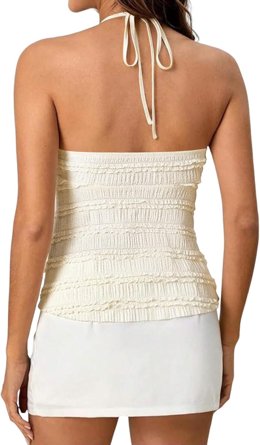 Women's Ruched Halter Tops Peplum Cami Tops Y2K Drawstring Tie Crop Top for Summer Going Out Dressy Casual - Image 5