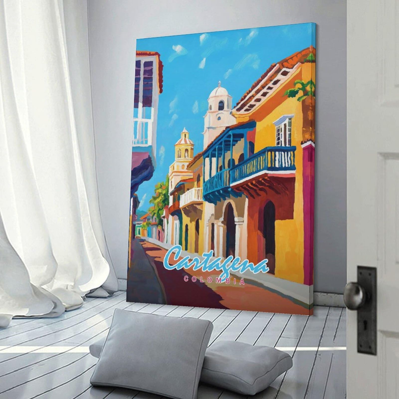 Junmoney Room Decor Wall Art Cartagena, Colombia Street Scene, 08x12inch(20x30cm), for Workspace Walls, Study Corners Or Bedrooms, A Smart Decor Choice for Study Walls