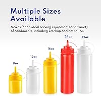 Vista 6 de Botellas compresibles New Star Foodservice 26528, de plástico, con tapa y escala, boca ancha, de 16 oz, amarillas, paquete de 6