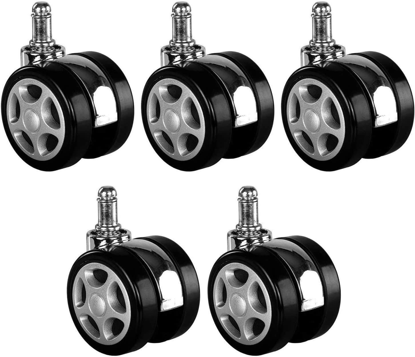 Deal Dhamaal Heavy Duty Alloy Pin Twin Caster Wheels for Chairs (Black) - Set of 5 Pieces