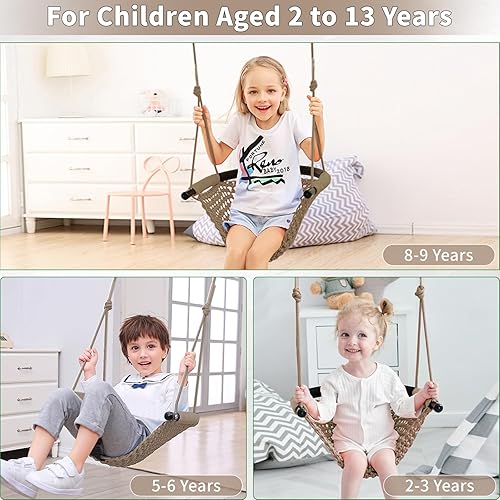 Miniatura 5 de Hi-Na Asiento de columpio de árbol para niños, columpio de cuerda para niños, columpio interior para niños al aire libre, columpio para patio