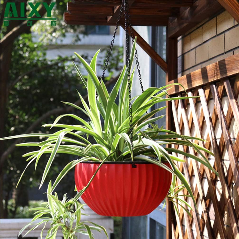 Cabilock Hanging Flower Pot Automatic Water Suction Thickened Plastic Planter Basket for Indoor Outdoor Plants with Water Level Indicator and Stopper