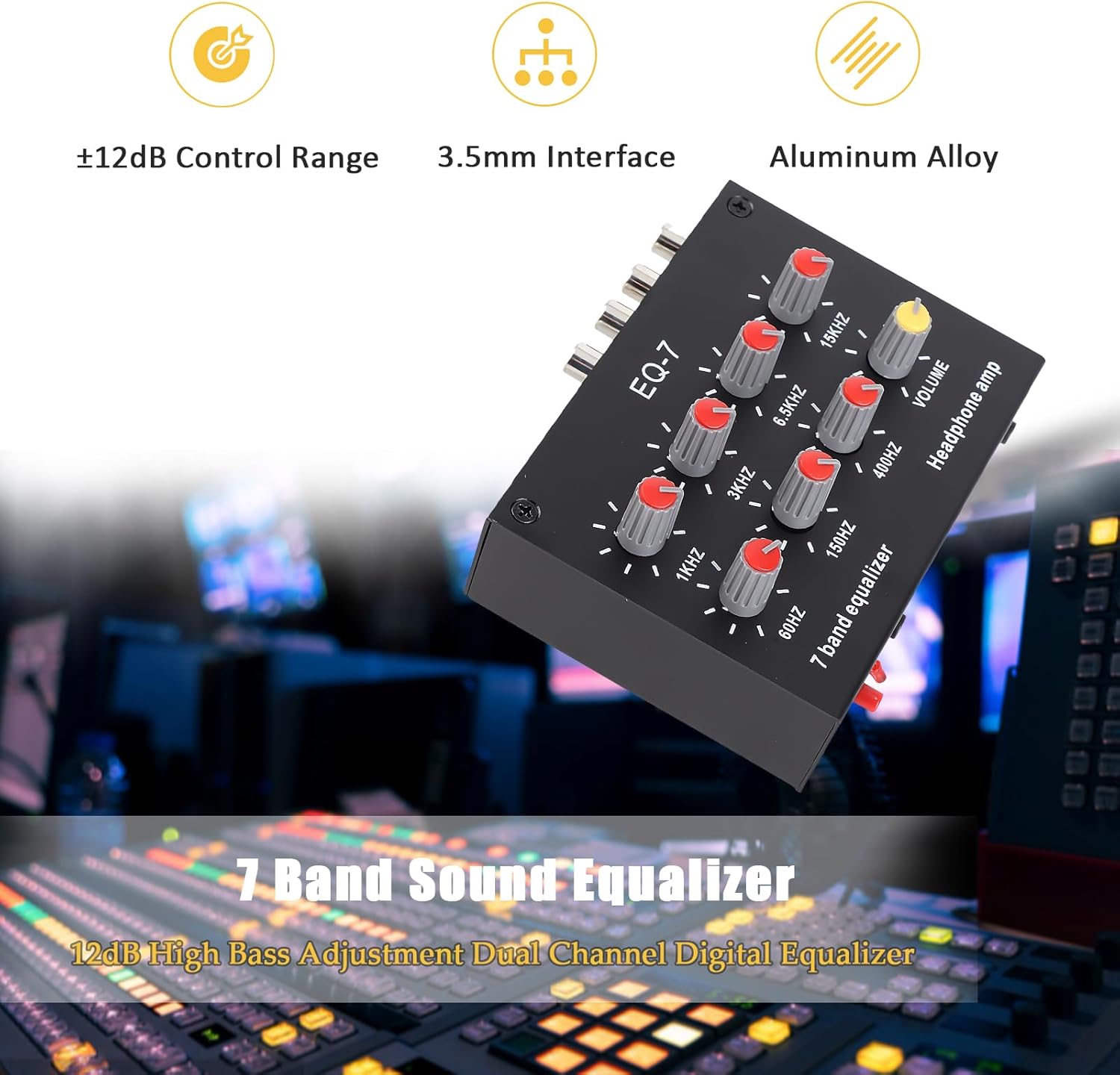 Digital Equalizer Audio Processor for Home Car System with 12dB Bass Adjustment Adjustment for Music Recording Streaming Podcast Studio