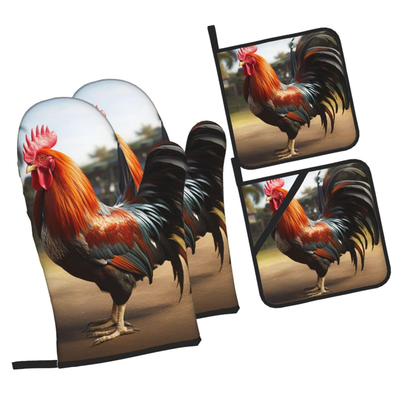 Maniques de cuisine résistantes à la chaleur pour barbecue lot de 4 coq