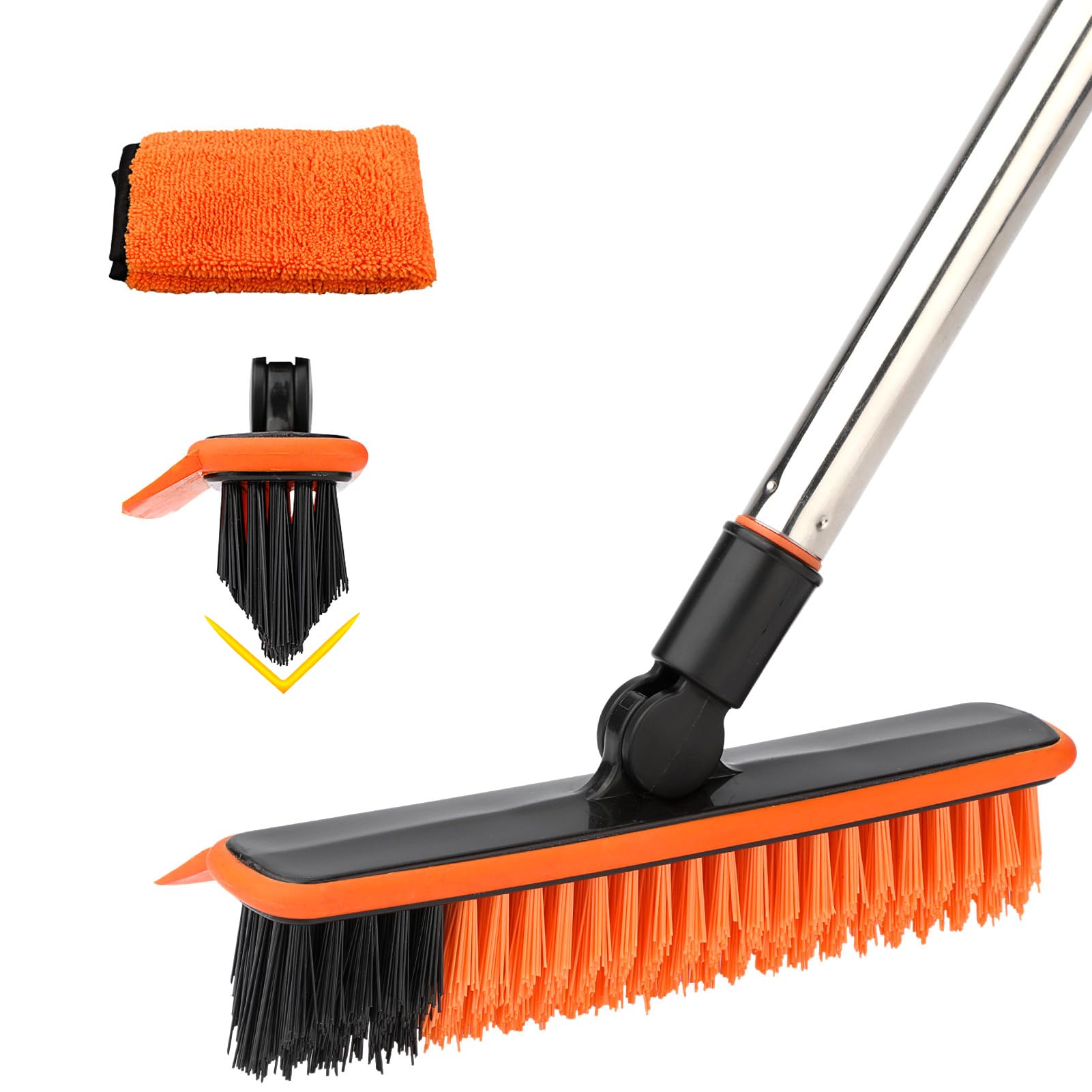 Photo 1 of 2 in 1 Floor Scrub Brush Grout Brush with 57.8" Long Handle,120°Rotatable Shower Tile Grout Cleaner Scrubber,V-Shaped Corner Brush for Hard to Reach Areas (Orange)