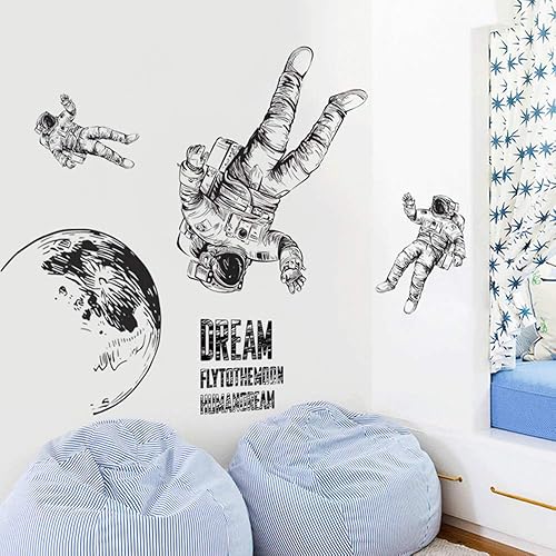 Miniatura 7 de Adhesivo de pared de astronauta extraíble para pared de astronauta grande, decoración de guardería, regalo para niños, niñas, dormitorio, decoración