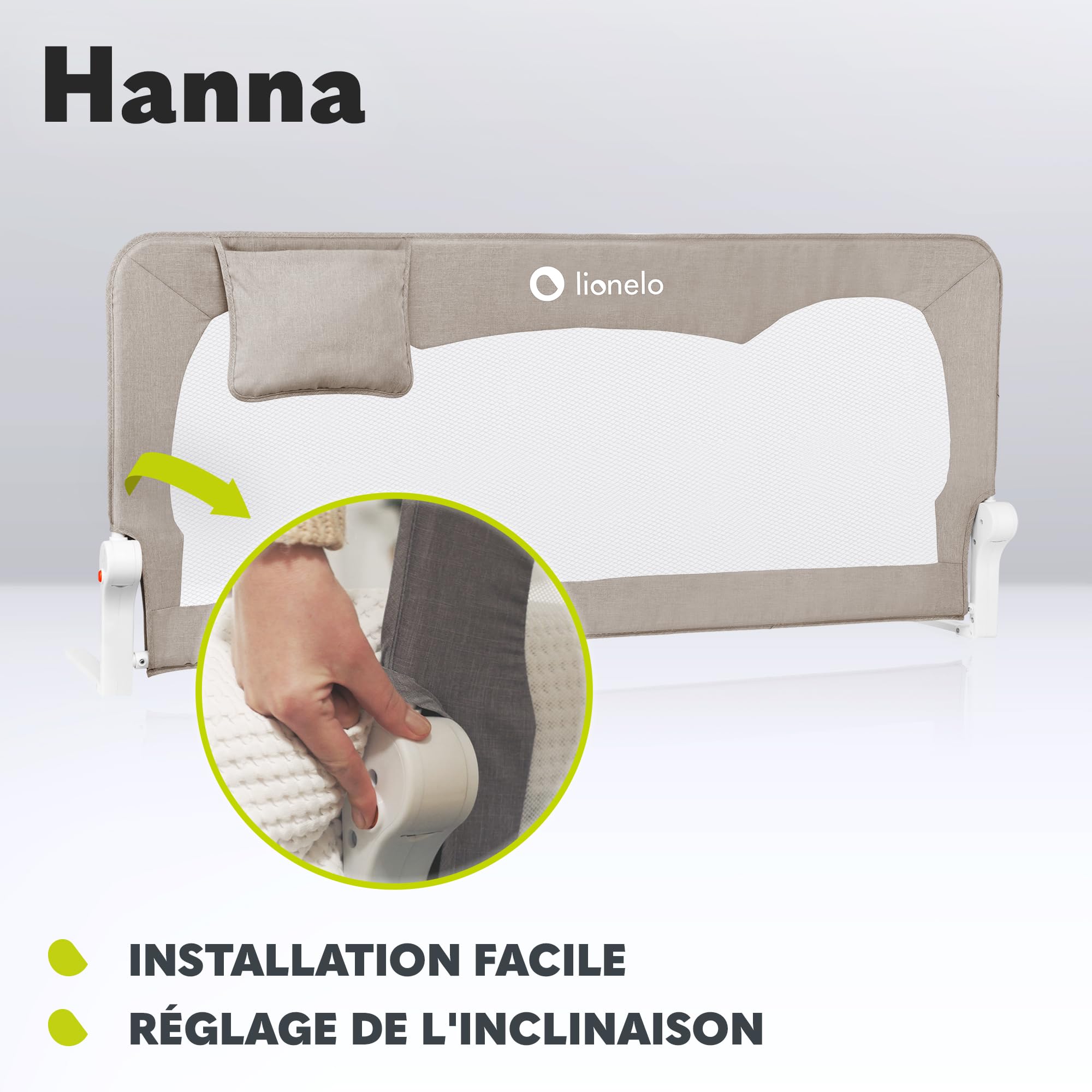 Lionelo Hanna Barrière Lit Enfant 150 x 65 cm XL Pliable Portable Cadre Métal Anti-Chute
