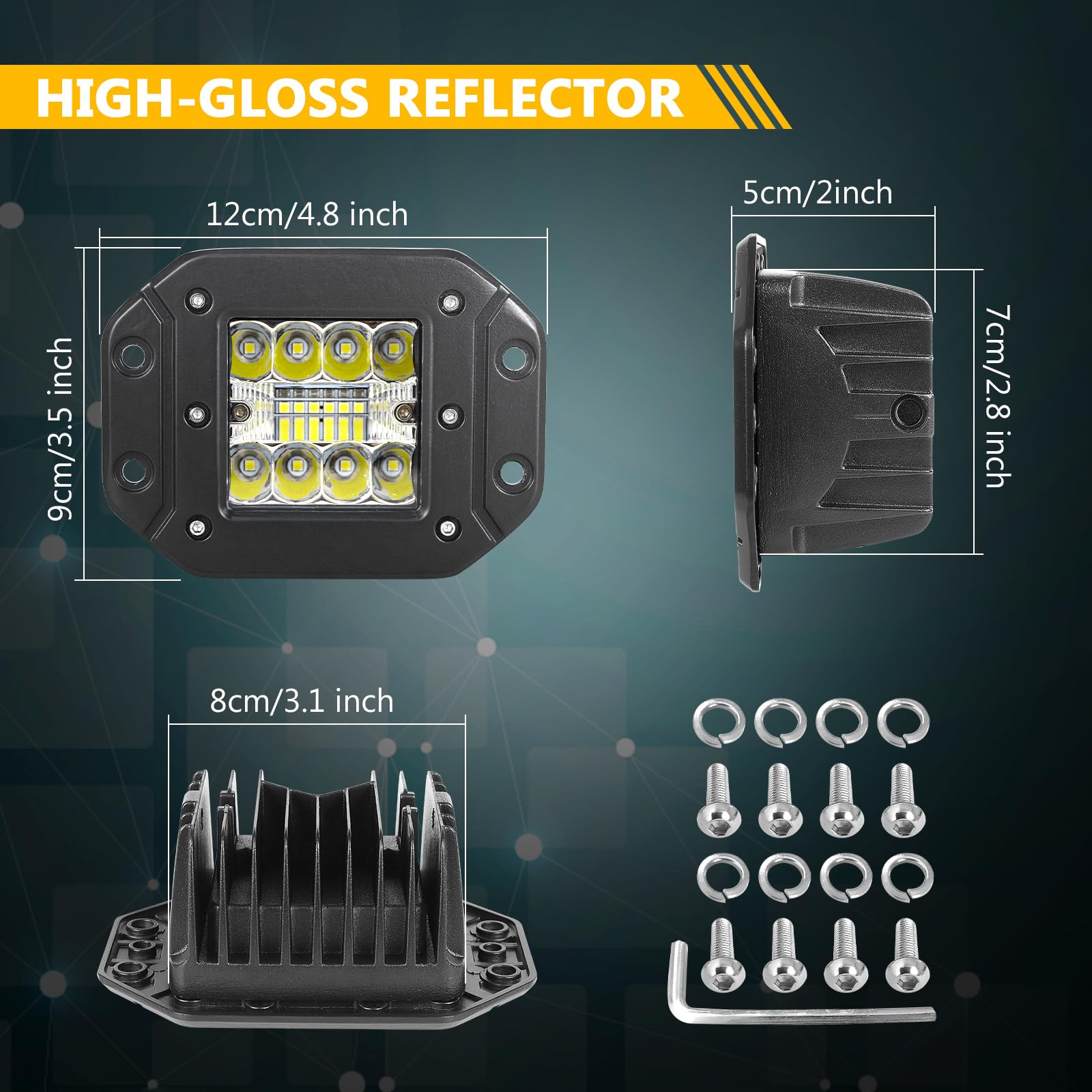 RIGIDON 2 reflektory robocze LED, 12 V, 24 V, 13 cm, 42 W, oświetlenie offroad, do samochodów typu SUV, ATV, traktorów, ciężarówek, 4 x 4 reflektory przeciwmgielne, światło robocze 6000 K