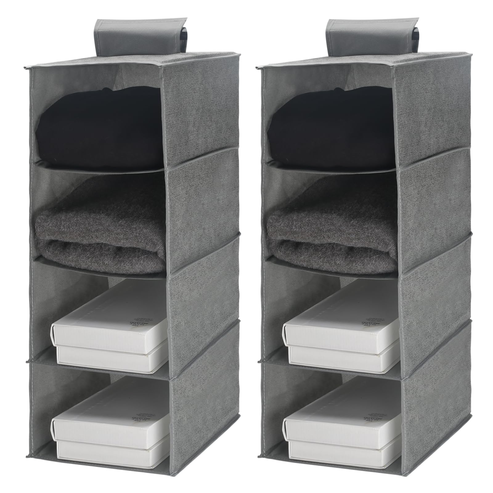 Organizzatore Armadio Appendibile - 2 Pezzi Con 4 Scomparti, Grigio, Salvaspazio, Lavabile