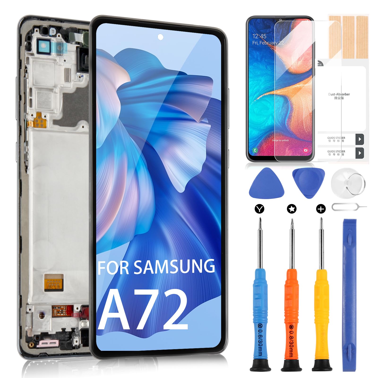 Screen Replacement for Samsung Galaxy A72 4G/5G LCD Display A725 A726 Digitizer SM-A725M A725F A726B A726B/DS Screen LCD Touch Full Assembly Repair Parts Kit (Black with Frame,6.7 inch)