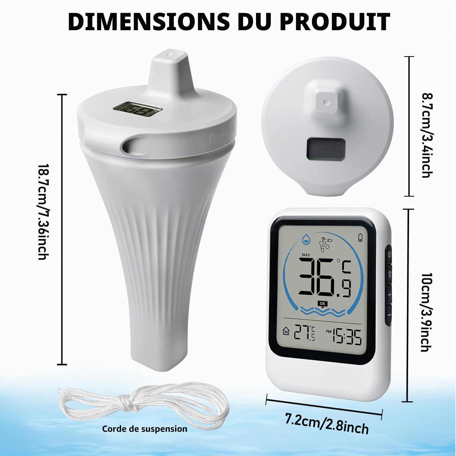 Thermomètre numérique sans fil pour piscine, écran LCD, thermomètre flottant