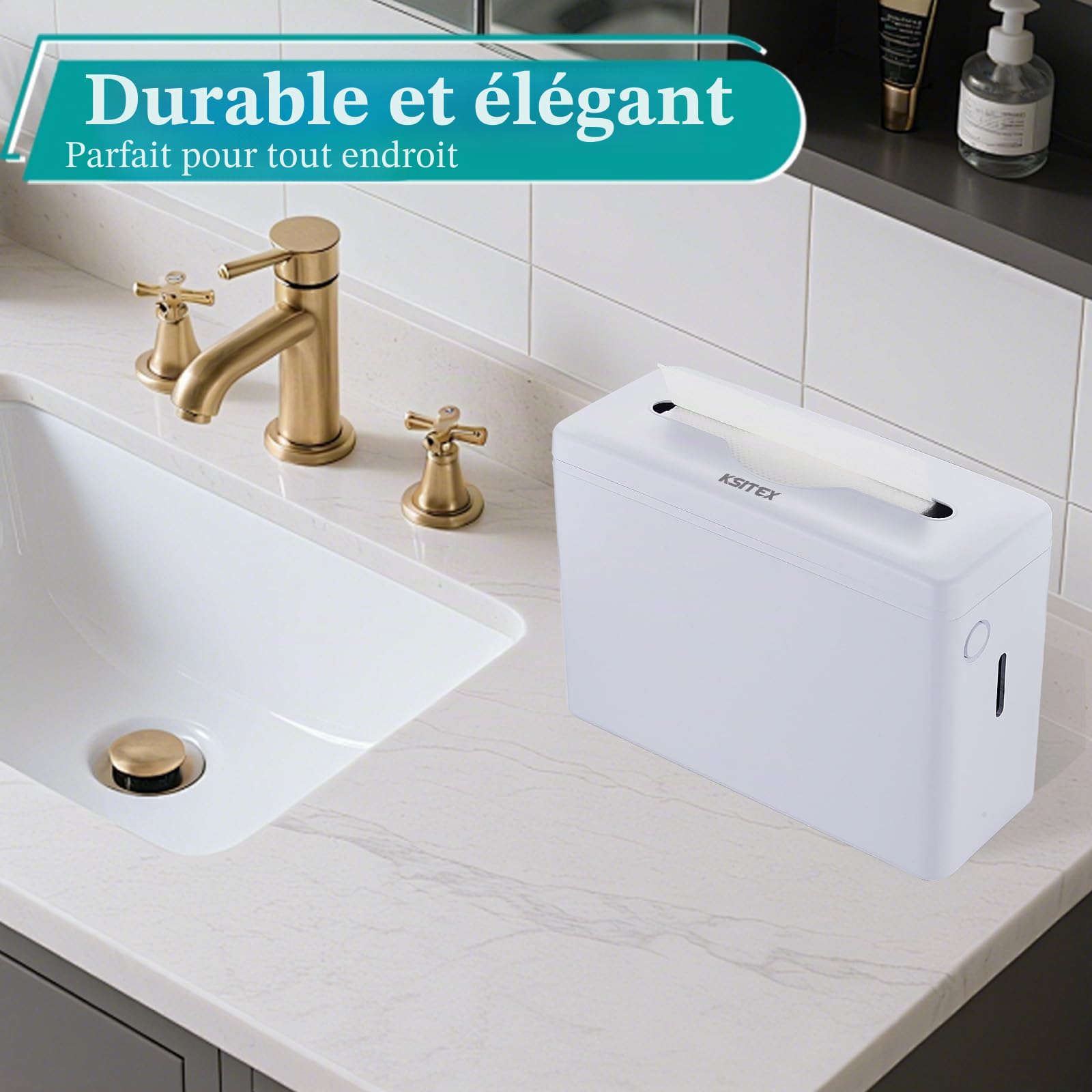 Distributeur de Serviettes Papier de Comptoir, Grande Capacité – pour Serviettes Z/C/Multi Pli, avec Base Anti-Dérapante (300 Feuilles, Blanc) pour Cuisine, Restaurant, Bureau Blanc